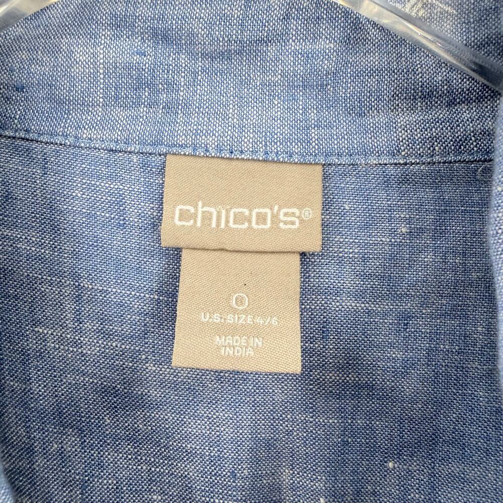 Chico’s Sz 0 Blue Breathable Linen Lightweight Beachy Nautical Utility Dress - Picture 10 of 12